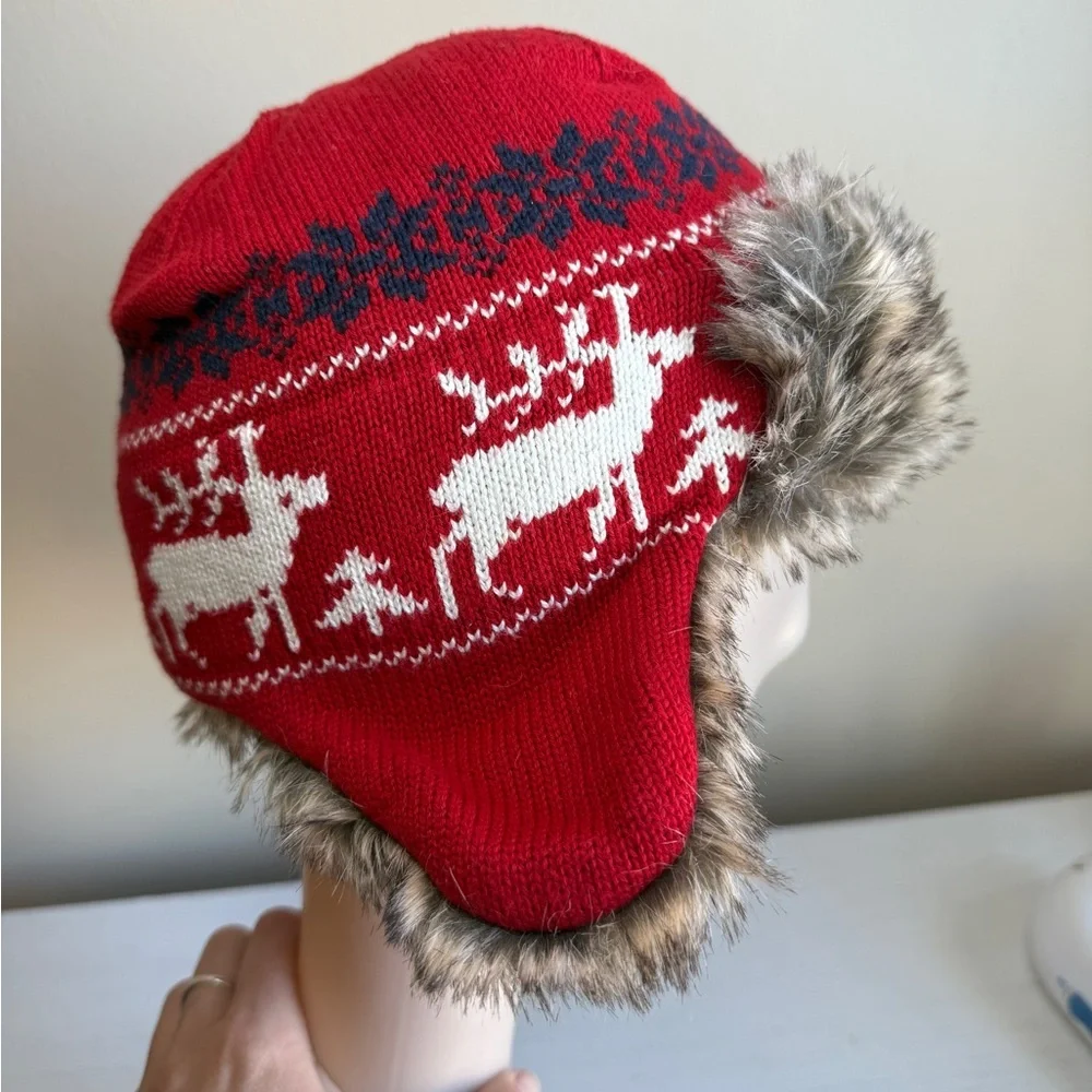 Janie & Jack Fair Isle Trapper Hat Faux Fur Sz 2-3T